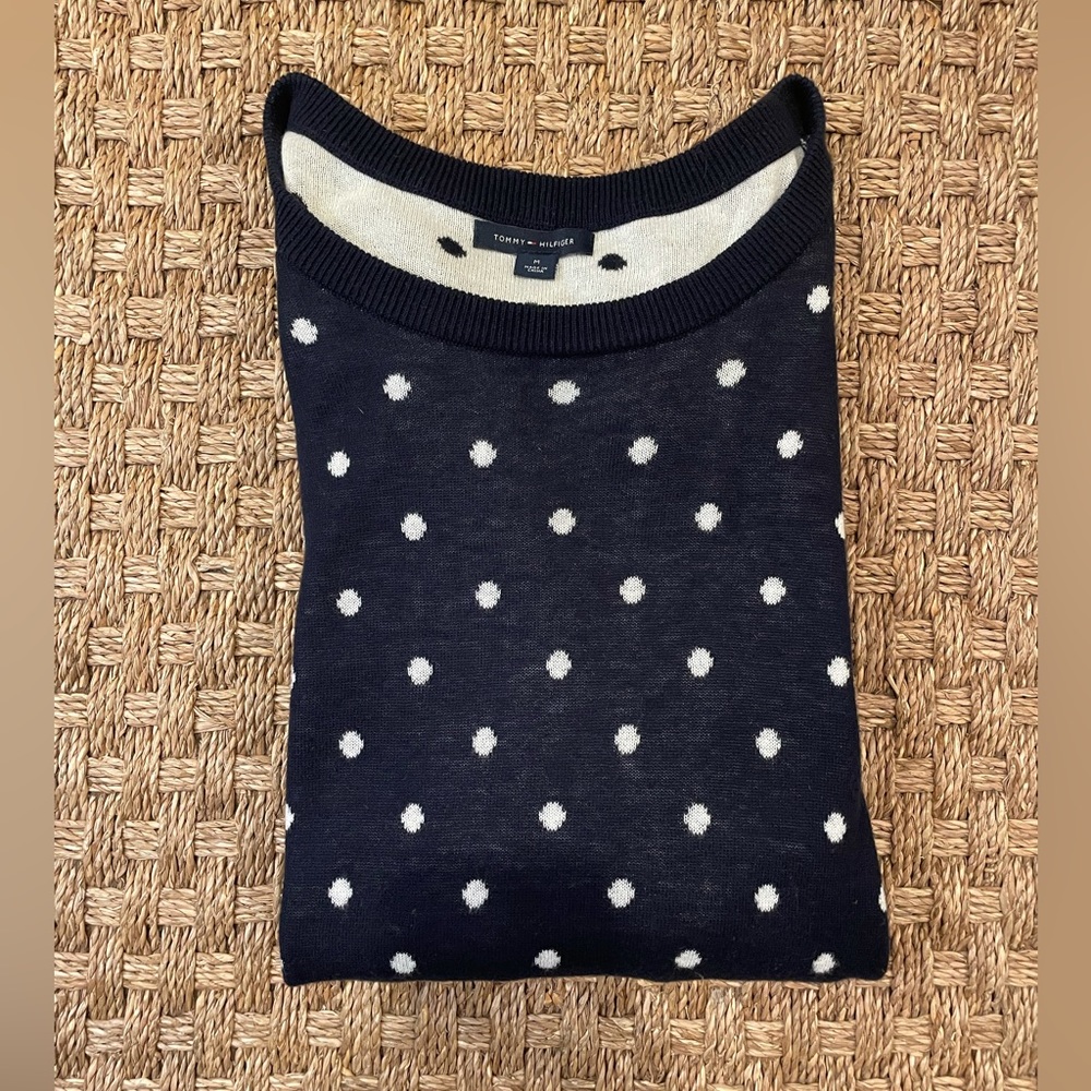 Tommy Hilfiger Royal Blue & White Polka Dot Crewneck Sweater
